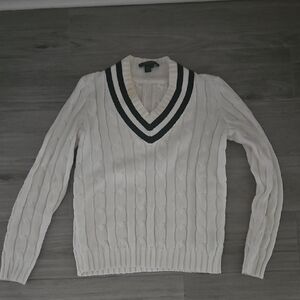 Lauren Ralph Lauren Cream V-Neck Sweater with Black Trim